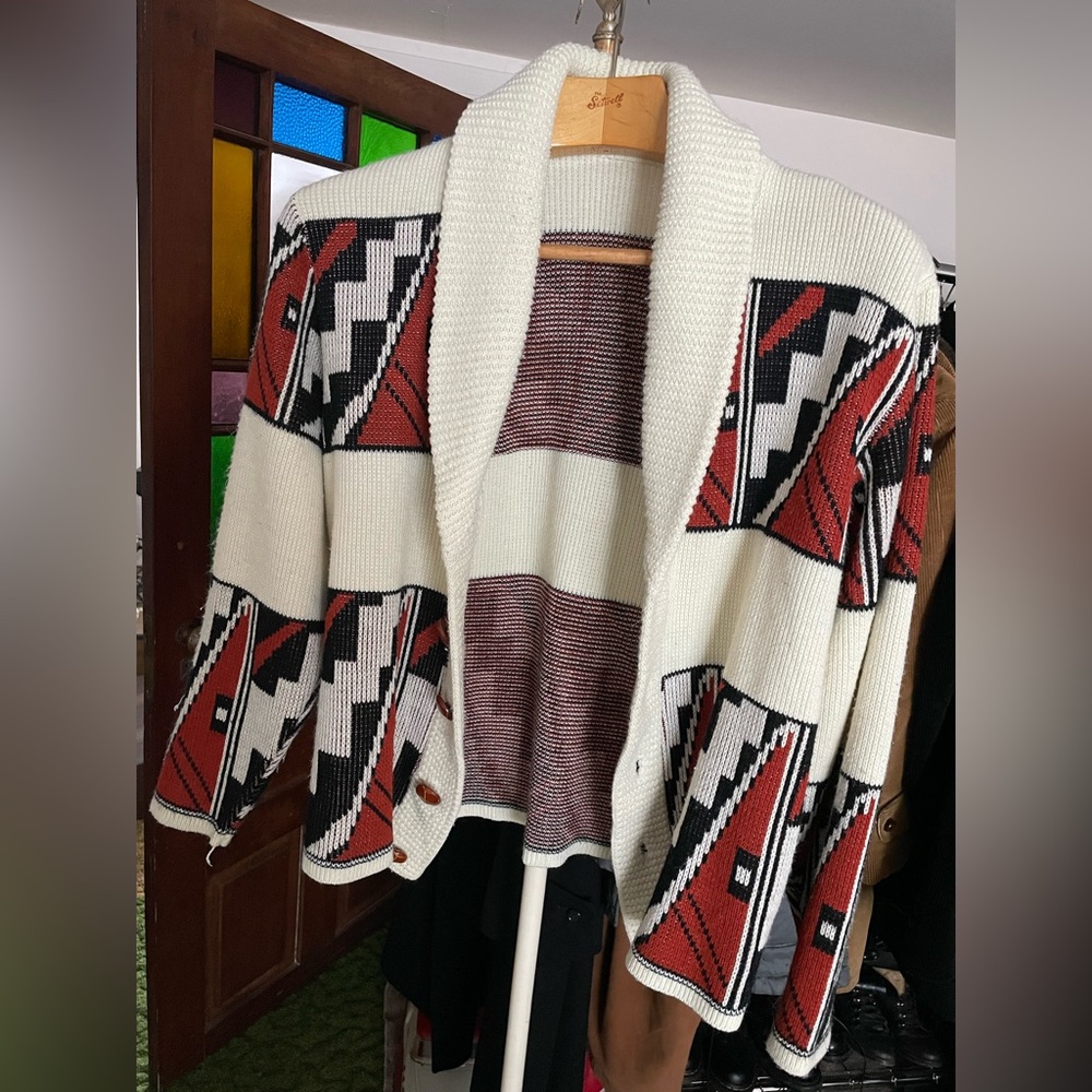 Vintage Shawl Collar Aztec Knit Cardigan - Picture 5 of 11